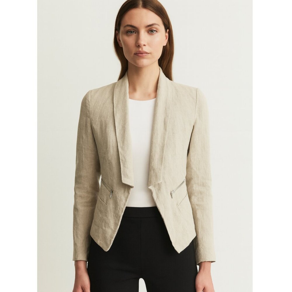 Chocolate USA Linen/Rayon Lagenlook Summer Blazer Jacket in Ivory size S